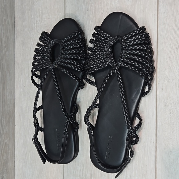 Torrid Women Black Braided Strappy Slip On Sandals Shoes Sz 9.5WW Extra Width - Picture 2 of 10